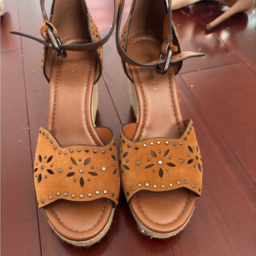 Coach Tan Espadrille Sandals with Cut-Out Design